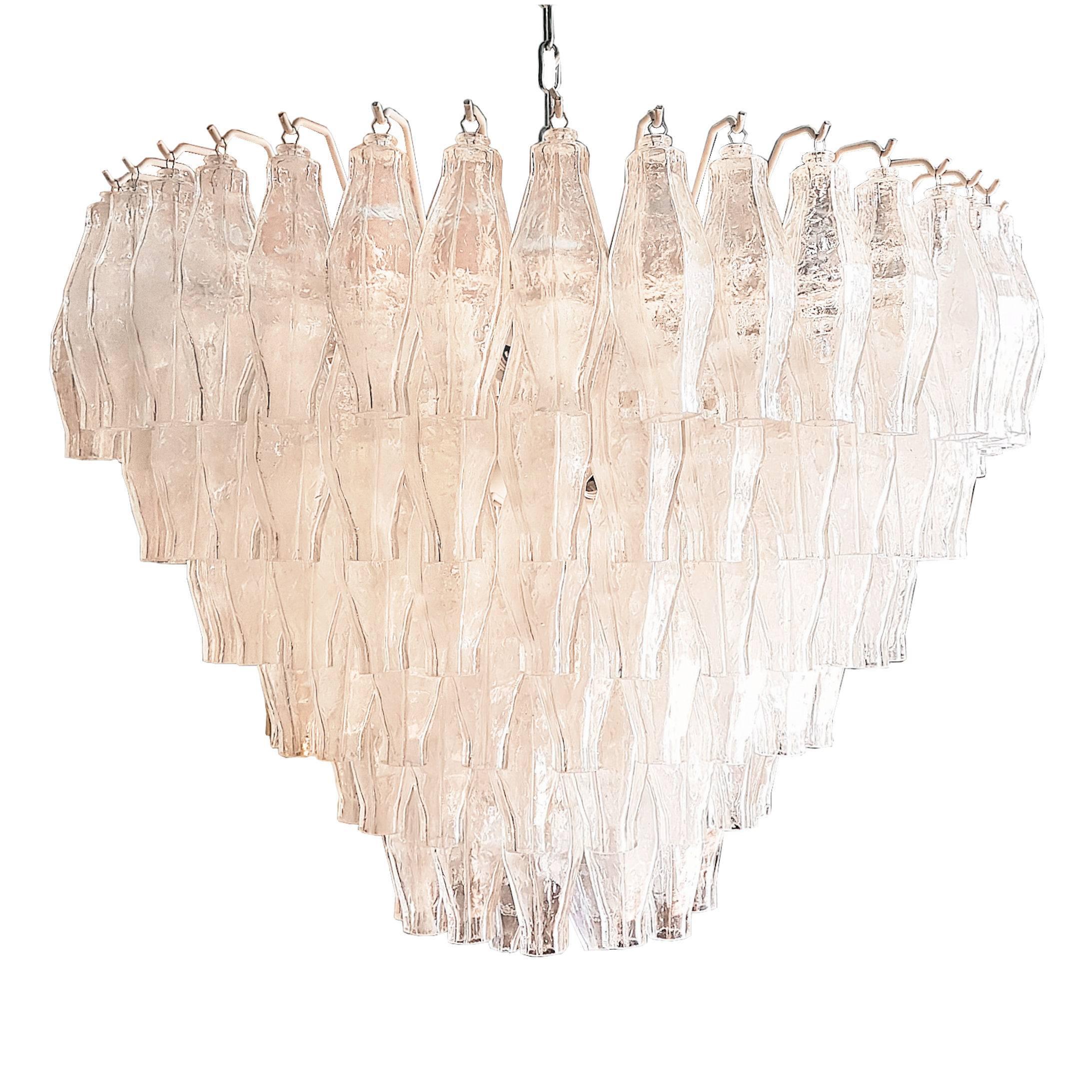 Venini polyhedral glass chandelier, with white painted frame, rewired, Italy, circa 1960.