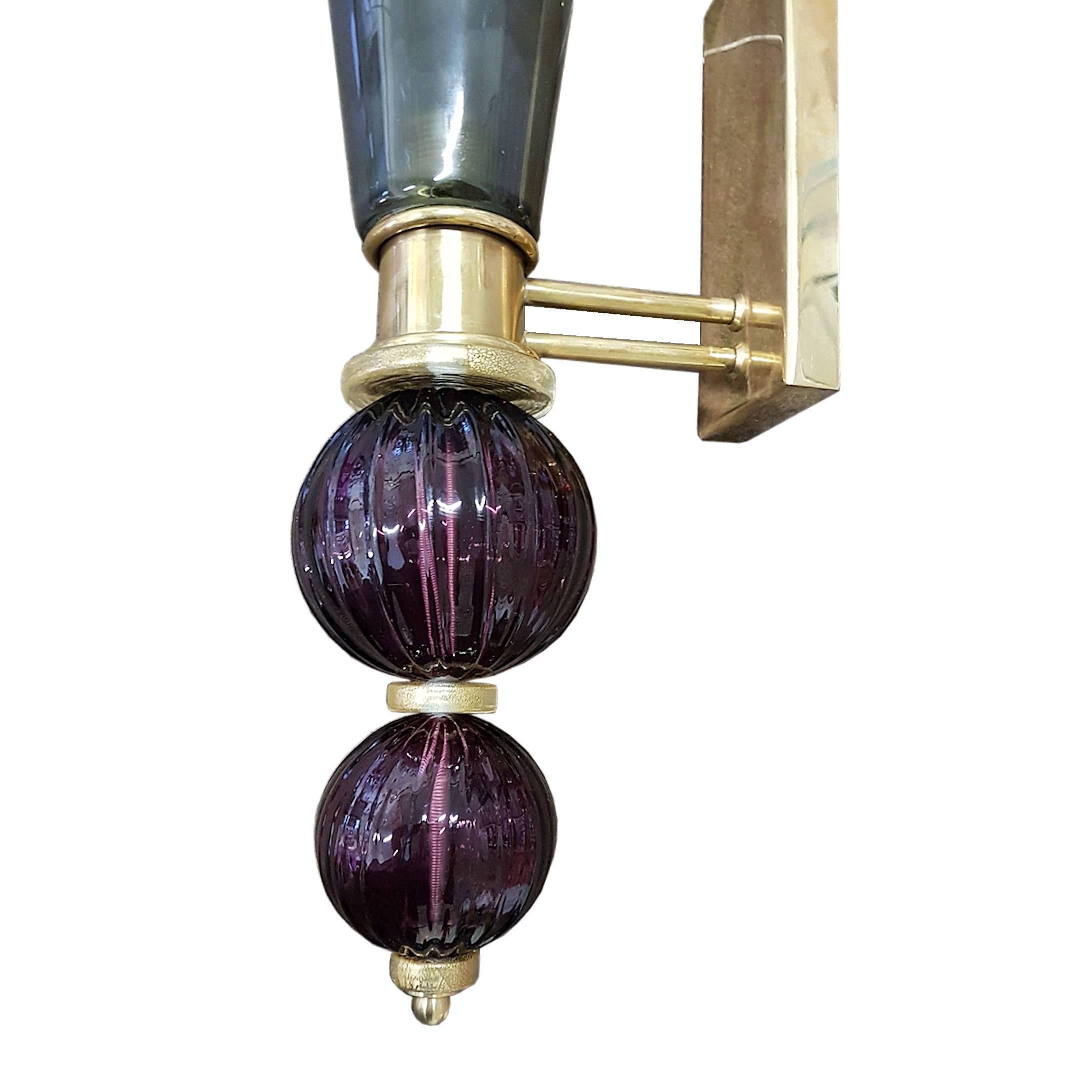 Italian Large Pair of Gray and Violet Murano Glass Sconces by Cenedese, Italy, 1970