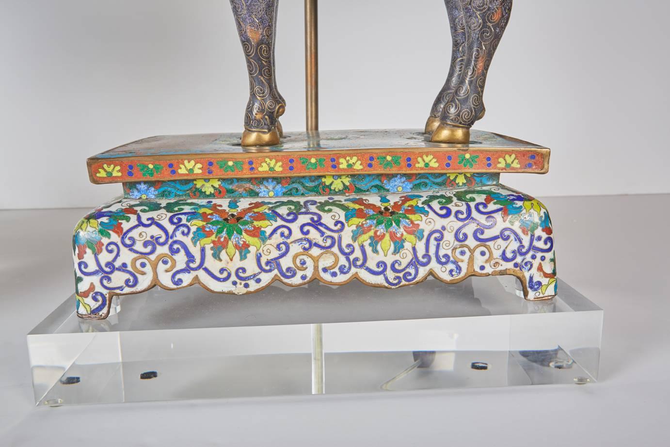 Pair of Antique Chinese Cloisonné Lambs Newly Mounted as Lamps In Excellent Condition In Dallas, TX
