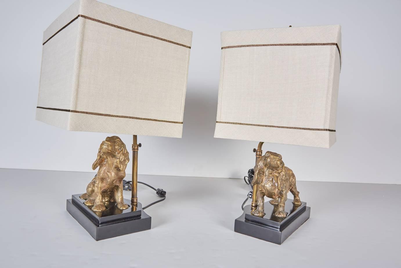 Complementary Pair of Brass Dogs Mounted as Lamps In Excellent Condition In Dallas, TX