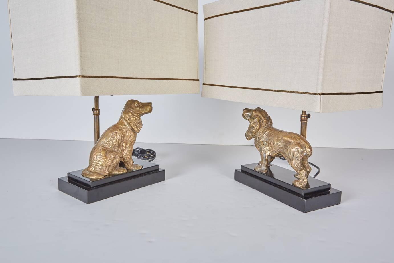 Complementary Pair of Brass Dogs Mounted as Lamps 1