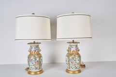 Pair of Antique Rose Mandarin Vases Newly Mounted as Lamps