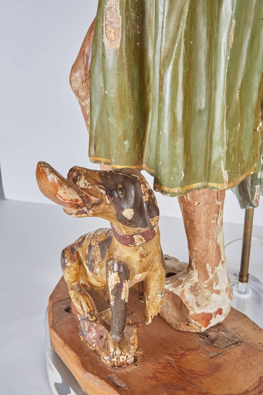 Großer antiker Santos von St. Roche, Schutzpatron der Hunde, jetzt als Lampe montiert im Angebot 1