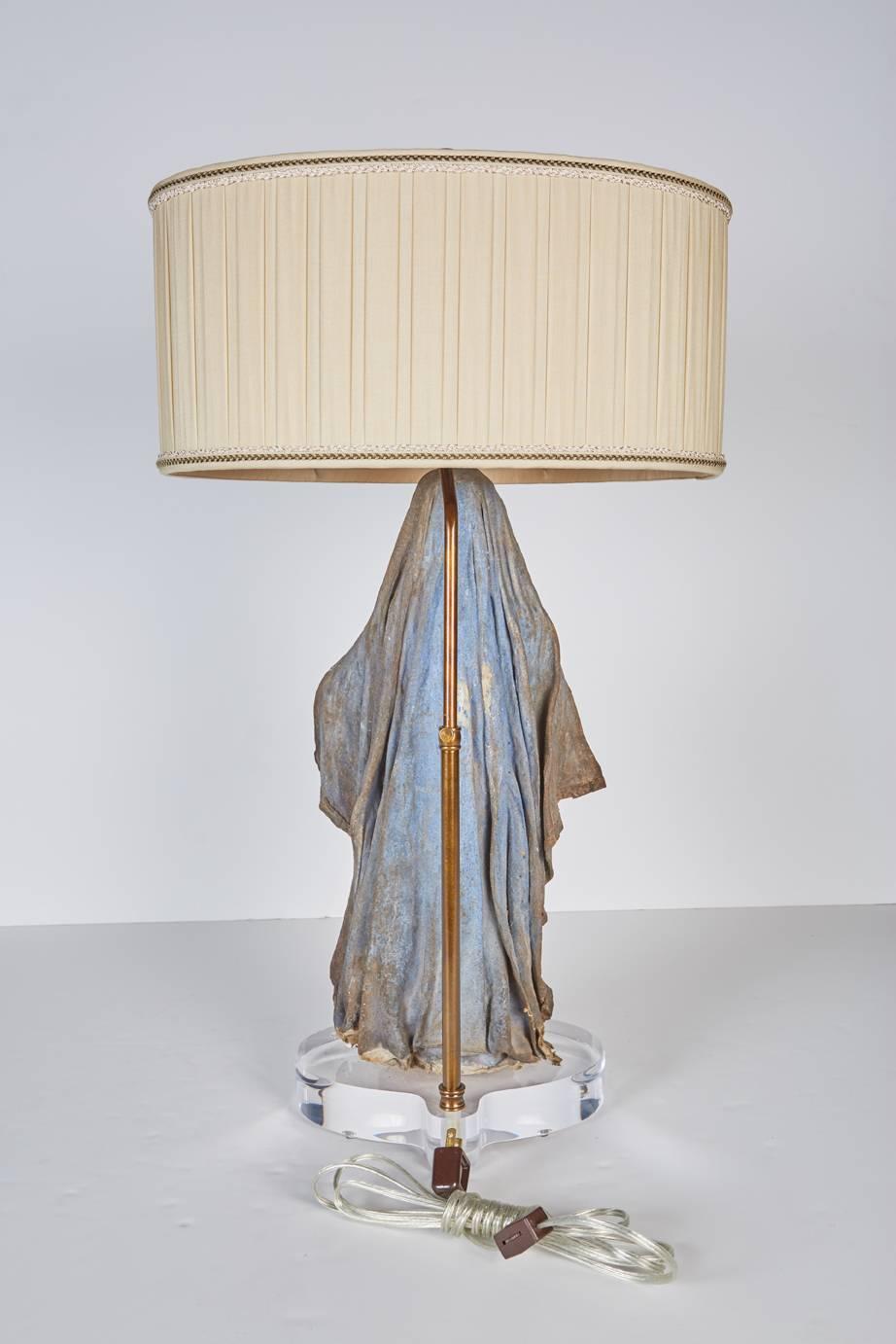 European Antique Papier Mâché Creche Figure of the Madonna Now Custom Mounted as a Lamp For Sale