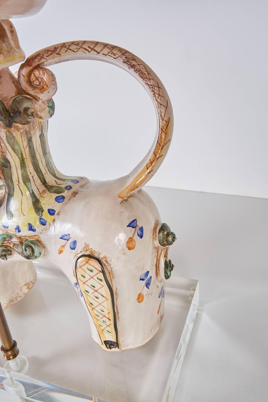 20th Century Italian Midcentury Ceramic Horse with Rider Now Custom Mounted as a Lamp