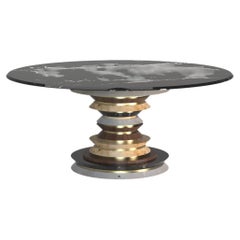 Nevada Tiered Dining Table in Nero Marquina Marble, Made in Portugal by Muranti