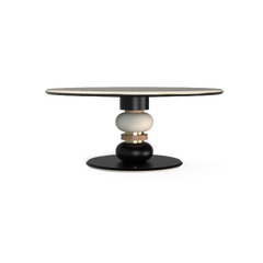 Alba I Round Dining Table in Black and Cream Lacquer Made in Portugal by Muranti