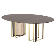 Eugene I Oval Dining Table in Walnut and Rattan, Made in Portugal by Muranti