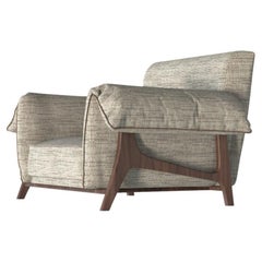 21st Velvet Fabric Wooden Arms Austin Armchair Made In Portugal by Muranti