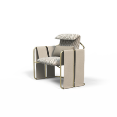 21st Brushed Gold Metal Leather Paige Armchair Made in Portugal by Muranti