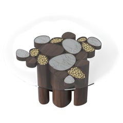 Madison I Round Dining Table, Walnut & Glass Top, Made in Portugal by Muranti