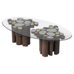 Madison II Oval Dining Table, Walnut & Glass Top, Made in Portugal by Muranti