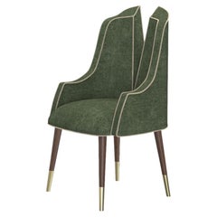 V Shaped Brushed Gold Walnut Wood Belona Dining Chair made in Portugal Muranti