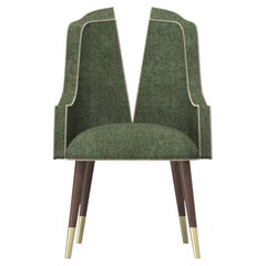 V Shaped Brushed Gold Walnut Wood Belona Dining Chair made in Portugal Muranti