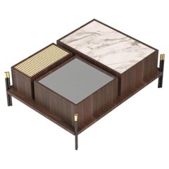 Milford Center Table with Storage, Marble & Rattan, Made in Portugal by Muranti
