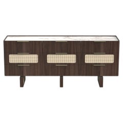 Mid-Century Miles Sideboard Walnut Rattan & Volakas Marble Made in Portugal