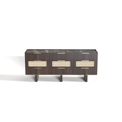 Mid-Century Miles Sideboard Walnut Rattan & Volakas Marble Made in Portugal