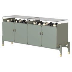 Groove Sideboard, Green Lacquer, Leather Handles, Made in Portugal by Muranti