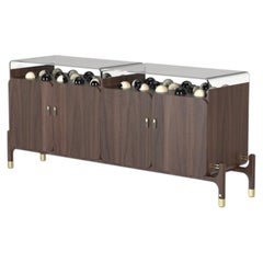Groove Sideboard, Green Lacquer, Leather Handles, Made in Portugal by Muranti