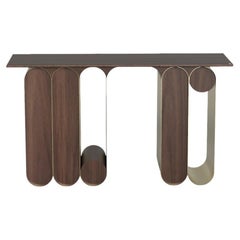 Mid-Century Harris Console Table, Walnut & Gold, Made in Portugal by Muranti