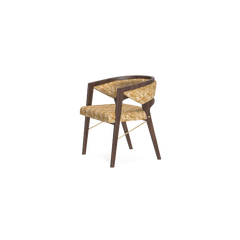 Chaise de salle à manger Roland en bois de noyer et métal doré brossé, fabriquée au Portugal par Muranti