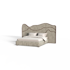 Natural Fabric Walnut Wood Joplin Bed made in Portugal by Muranti