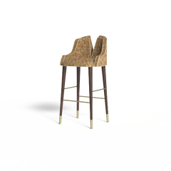 Walnut Wood Brushed Gold Belona Bar Chair V Shaped Made in Portugal by Muranti