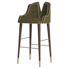 Walnut Wood Brushed Gold Belona Bar Chair V Shaped Made in Portugal by Muranti