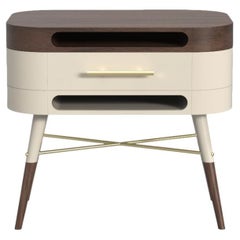 Mitchell Nightstand, Walnut & Cream Lacquer, Made in Portugal by Muranti