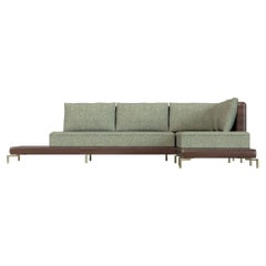 21st Century L-Shaped Boston Sofa Walnut Wood Finish Made In Portugal by Muranti