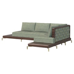 21st Century L-Shaped Boston Sofa Walnut Wood Finish Made In Portugal by Muranti