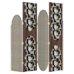 Minot Folding Screen, Velvet & Walnut Panels, Made in Portugal by Muranti