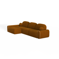 L Shaped Dodson II Sofa Bouclé Wood Structure Velvet Made in Portugal by Muranti