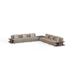 L Shaped Module Walnut Wood Velvet Murphy I Sofa Made in Portugal by Muranti