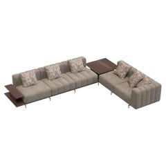 L Shaped Walnut Wood Modular Murphy II Sofa Made in Portugal by Muranti