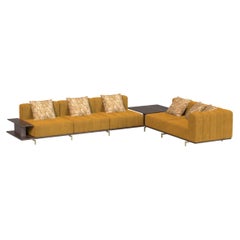 L Shaped Walnut Wood Modular Murphy II Sofa Made in Portugal by Muranti