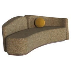 Bouclé Fabric Walnut Wood Shelton Sofa Round Cushion Made in Portugal by Muranti