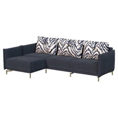 L-Shaped Verona Sofa Leather Strap Brushed Gold Metal Made in Portugal Muranti