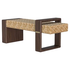 21st Belton Bench Walnut Wood FInish Natural Fabric Made in Portugal by Muranti