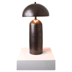 Handcrafted Ceramic Table Lamp by HENAUZ, Leather-Wrapped Column