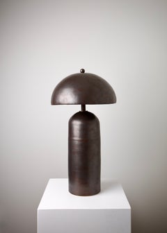 Handcrafted Ceramic Table Lamp by HENAUZ, Leather-Wrapped Column