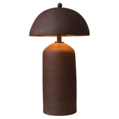 Handcrafted Modern Ceramic Table Lamp, Leather-Wrapped Column, USA