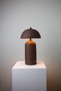 Handcrafted Modern Ceramic Table Lamp, Leather-Wrapped Column, USA