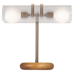 Fluted Double Sphere Smoked Oak Bronze Table Lamp