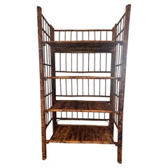 Vintage 20th Century 4-Tier Tortoiseshell Burnt Bamboo Bookshelf