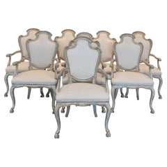 Set of Eight Swedish Rococo Style Painted and Gilt Dining Chairs