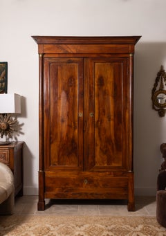 French Empire Figured-Wood Armoire with Brass Mounts, Early 19th Century