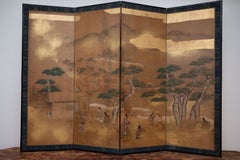 Japanese Four-Panel Byōbu Landscape Screen