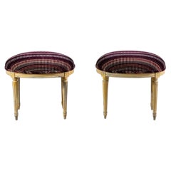 Louis XVI Style Painted Tabourets in Contemporary Velvet, Pair