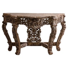 Ornate French Rococo Style Carved Wood Console Table